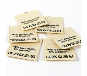 Materialetiketten 95 % CO, 5 % EL; Waschen: 40 Grad